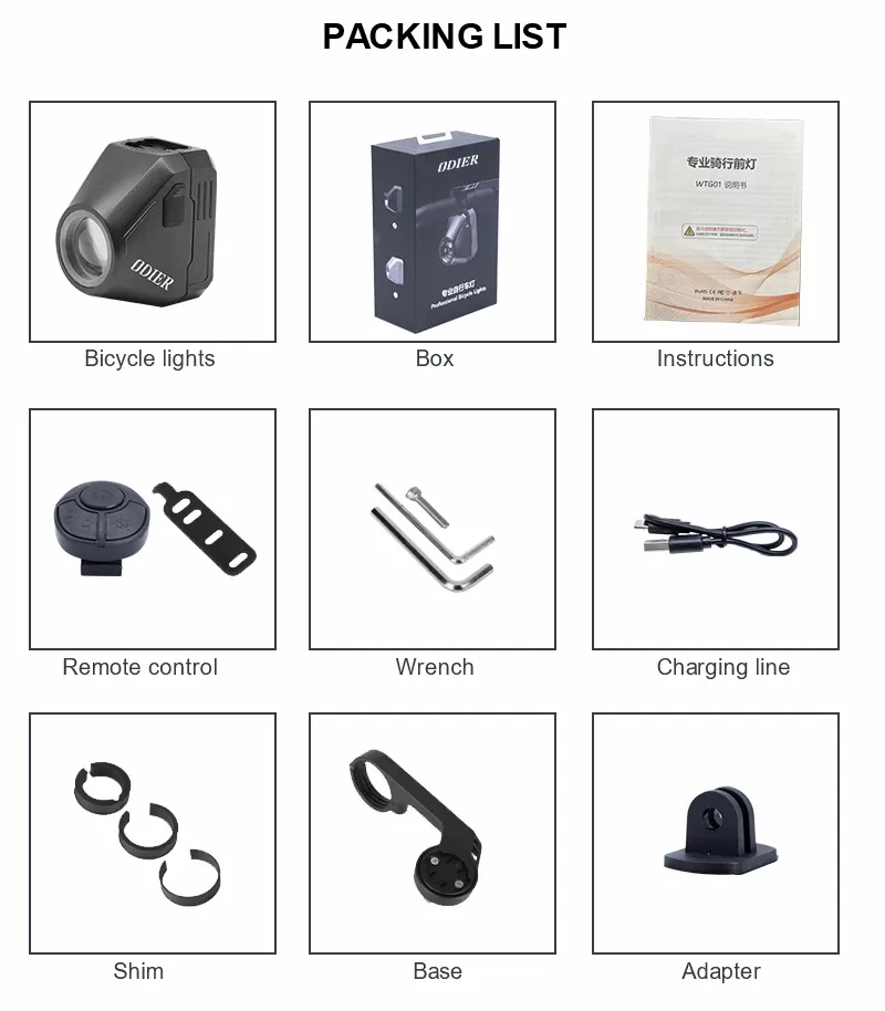 Packing List of Aluminum Alloy And Plastic 1600LM Bike Headlight LF03 Packing List of Aluminum Alloy And Plastic 1600LM Bike Headlight LF03