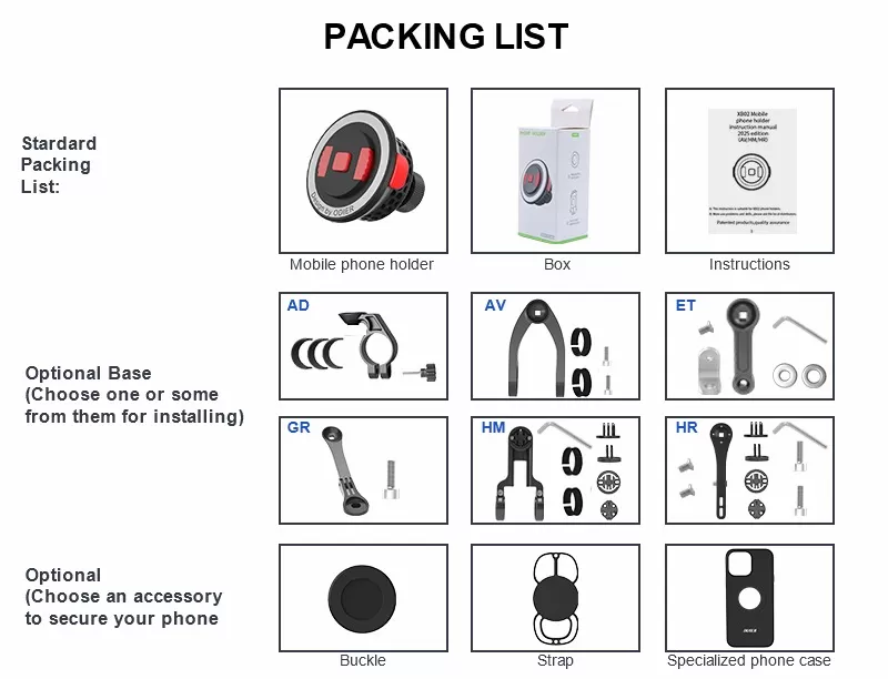 Packing List of Magnetic Quick Release Bike Phone Holder XB02P-Buckle Packing List of Magnetic Quick Release Bike Phone Holder XB02P-Buckle