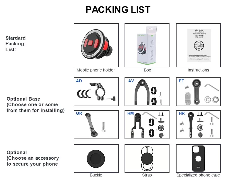 Packing List of Magnetic Quick Release Bike Phone Holder XB02P-Strap Packing List of Magnetic Quick Release Bike Phone Holder XB02P-Strap