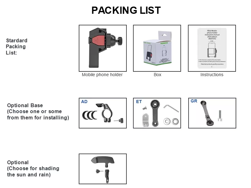 Quick Release Bike Phone Holder PB11 Packing-List Quick Release Bike Phone Holder PB11 Packing-List